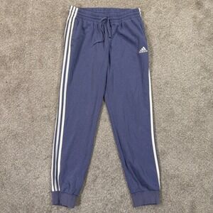 Adidas Mens L Purple 3-Stripe Jogger Sweatpants Elastic Waist Logo Athleisure